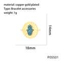 Vergoldeter Kupfer-Hamsa-Hand-Anhänger mit blauen Perlen und Zirkonia, 18mm x 14mm - Hamsa Hand (P05501)