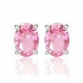 925 sterling silver stud earrings featuring oval pink zircon stones with four-prong setting - 925 Silver / Pink