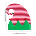 Elf Christmas hat with red white stripes and green trim, sized 35x30cm for festive parties - Striped Elf Hat / Red and White Striped