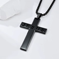 Collar de cruz para hombre en acero inoxidable negro con relieve JESUS y cadena de bolas - 3.0*60cm / Cruz negra + Cadena negra