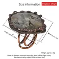 Vintage copper ring with irregular natural stone and triple band detail in measurement view - Adjustable Open / Vintage Bronze Natural Labradorite