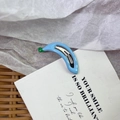 Cute sky blue banana hair clip with green detail on a white decorative card - 19# Banana - Blue