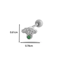 Silver fan-shaped cartilage stud earring with green stone and white zircon accents - Green Fan Shape (HSPJ0102) / 3# Silver