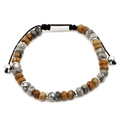 Men's natural map stone beaded bracelet with silver metal spacers and toggle clasp - Picture Stone Style (B061)