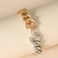 Detail of mixed-metal chunky chain bracelet with gold and silver links and buckle decor - Gold Silver Snaffle Bit Contrast Style (S235)