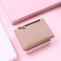 Pink PU leather folding wallet with gold zipper pocket on modern geometric stands - Apricot (No Buckle)