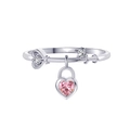 Eleganter Ring aus S925-Silber mit rosa herzförmigem Kristallschloss und runden Zirkonia - Rosa Herzschloss-Anhänger-Stil (SR311)
