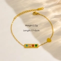 14K gold-plated stainless steel bracelet with heart charm and colorful zircon accents - Rainbow Rhinestone (B1)