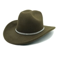 Dettaglio di cappello da cowboy in feltro marrone scuro con tesa larga e fascia di strass - M (56-58cm) / Verde Militare