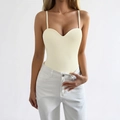 Y2K style beige bodysuit with spaghetti straps and sweetheart neckline for women - S / Beige