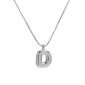 Modern silver brass necklace featuring a puffed balloon alphabet D pendant charm - Necklace D