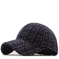 Dunkelblaue Baseballkappe aus Tweed mit Goldfäden im luxuriösen gewebten Designstil - Marineblau-Gold-Webart-Stil (02)