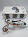 Silver 3D roller massager with solar microcurrent technology and platinum beads for V-face - Massager 117 / Silver