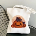 Détail de l'illustration d'Halloween avec chat noir et citrouille sur sac en toile - Chat avec Chapeau Citrouille Style 13