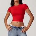 Slim fit vibrant red crop top short sleeve yoga t-shirt for fitness and casual wear - Red