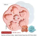 Stampo in silicone per pappa neonati con animali marini e coperchio rosa protettivo - Animale marino (DG-114-1) / Rosa