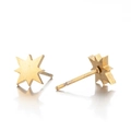 Detailed view of gold octagonal star studs with matte brushed finish and ear posts - Eight-pointed Star Style (418) / Gold