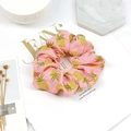 Pink floral scrunchie with yellow pineapple pattern on white aesthetic magazine background - Pineapple Girl Heart