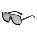 Flat top oversized aviator sunglasses with black frame and gold rivet details - Black Frame Mercury Lens