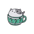Épingle en émail avec un chat noir et blanc dans une tasse verte à point d'interrogation - Tasse Verte Point d'Interrogation Chat (C1658-16)