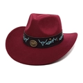 Cappello da cowboy western in feltro bordeaux con fascia in pelle ricamata testa di toro - M (56-58cm) / Borgogna