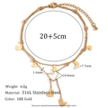 18K vergoldete doppellagige Edelstahl-Fußkette mit Herzanhängern und kleinen Perlen - Doppelreihig Herzperle Weißmuschel Quaste / Gold