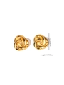 Close-up of gold-plated stainless steel chunky knot earrings showing size and dimensions - Triangular Spiral Knot Style (E0334)