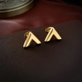 Polished gold-plated 3D V-shaped stud earrings featuring a minimalist metal design - Gold V-Shape (Titanium Steel)