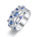 Multi-layer silver ring featuring deep blue gems and elegant twisted rope textures - US 6 / Blue