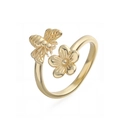 Anello aperto minimalista in rame placcato oro 18K con design ape e fiore elegante - Design Ape e Fiore (14806) / Oro