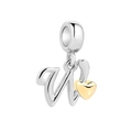 925 silver letter W charm with golden heart detail for bracelets and necklaces - Letter W