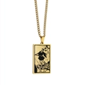 Golden tarot necklace featuring a rectangular 'The Fool' pendant on a sleek cable chain - The Fool / Gold