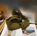 Olive green woven bucket bag with matching clutch pouch in Intrecciato leather style - Olive Green