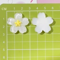Close-up of translucent cherry blossom resin charms with glitter on a scale mat - White