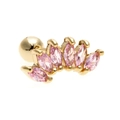 Pink marquise zircon stainless steel cartilage stud earring with golden crown design - EGD0267 Gold Fan 5-Stone
