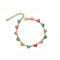 Pulsera de corazones de esmalte de ojo turco en acero inoxidable dorado - Colorido