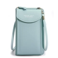 Light blue PU leather crossbody mobile phone bag with adjustable strap and front snap pocket - Sky Blue
