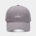 Close-up of mountain embroidery and stitched brim on cotton outdoor baseball cap - Adjustable / Light Gray