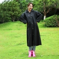 Reusable black hooded EVA raincoat for adults with snap buttons and pink shoe covers - 18 Silk Black