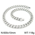 Polished silver 10mm wide stainless steel Cuban link chain necklace for men, 60cm - 600mm x 10mm (KN225376-Z)