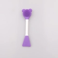 Dual-ended silicone face brush with purple bear-shaped cleanser and mask applicator tool - Purple