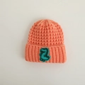 Warm orange knit baby beanie with a cute green dinosaur embroidery for infants - 44-48cm(8M-2Y) / Orange Animal Collection