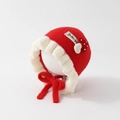 Adorable red and white baby girl winter knit bonnet with bow and mushroom detail - 50cm 1-2 Years / Mushroom-Red