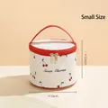 White canvas thermal lunch bag with cherry pattern and thick aluminum foil lining - Round Bag-Mini Cherry
