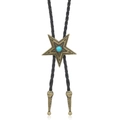 Λεπτομέρεια από vintage χάλκινο bolo tie με πέτρα τυρκουάζ και πλεκτό δερμάτινο κορδόνι - Αντίκες Χάλκινο