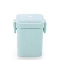 Light blue 3-layer square wheat straw bento lunch box with white vent and tableware - Square Buckle Sealed Soup Jar (Green)