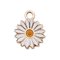White enamel daisy flower pendant with golden edges and center for DIY jewelry - Small Daisy Pendant (14789)