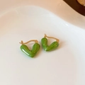 Elegant green heart-shaped earrings with gold V-line design and glossy enamel finish - Green Heart Hoop (104#)