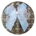 Sky blue lace ribbon bow with a center pearl bead for doll accessories and DIY crafts - Light Blue
