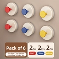 6-piece set of folding suction cup hooks in red, blue, and yellow durable ABS material - Set of 6 / Red + Blue + Yellow